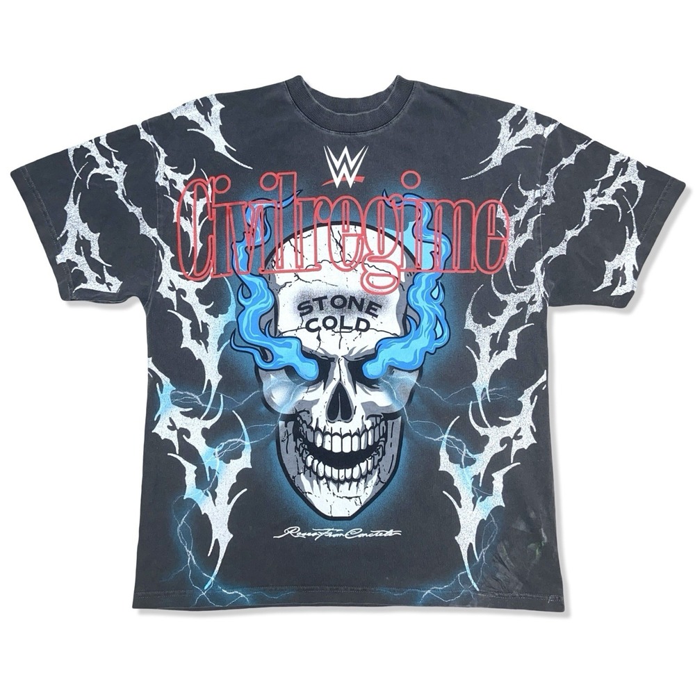 Civil Regime x WWE Stone Cold Steve Austin AOP Skull Graphic T-Shirt Men's L/XL